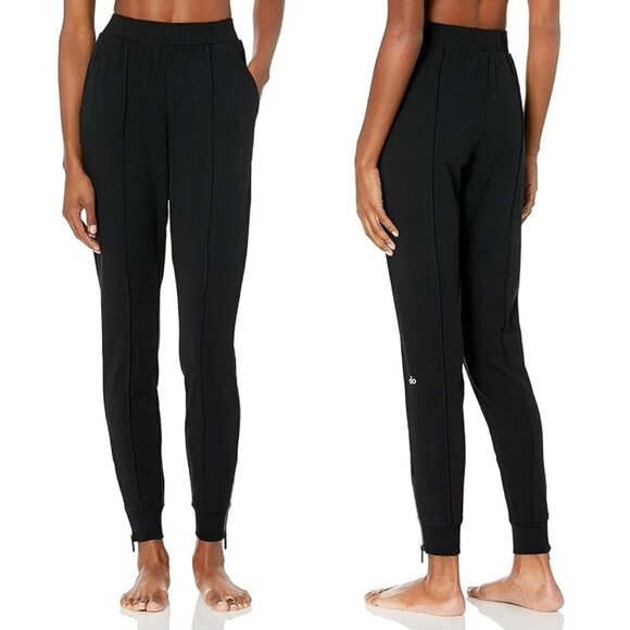 Alo Yoga Black Propel Jogger Zip Hem Sweatpant Black Center Seam Ultra Soft S - Picture 1 of 15